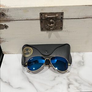 Ray-Ban Gold Frame Sunglasses with Blue Lenses